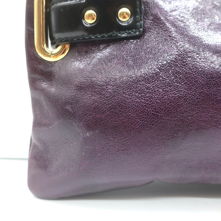Balenciaga Lune Clutch Dark Purple &amp; Black Leather