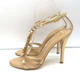 Giuseppe Zanotti Crystal-Embellished Sandals Gold Metallic Leather Size 37