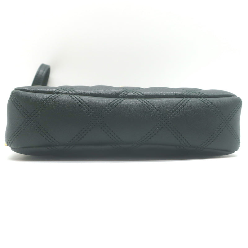 Saint Laurent Becky Quilted Double Zip Pouch Dark Green Leather Crossbody Bag