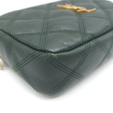 Saint Laurent Becky Quilted Double Zip Pouch Dark Green Leather Crossbody Bag