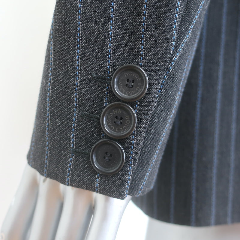 Dolce &amp; Gabbana Pinstripe Double Breasted Blazer Charcoal/Blue Wool Size 44