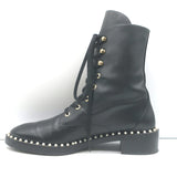 Stuart Weitzman Sondra Pearl-Trimmed Flat Combat Boots Black Leather Size 9