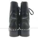 Stuart Weitzman Sondra Pearl-Trimmed Flat Combat Boots Black Leather Size 9