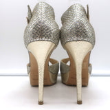 Jimmy Choo Totem T-Strap Platform Sandals Champagne Glitter Lame Size 37.5