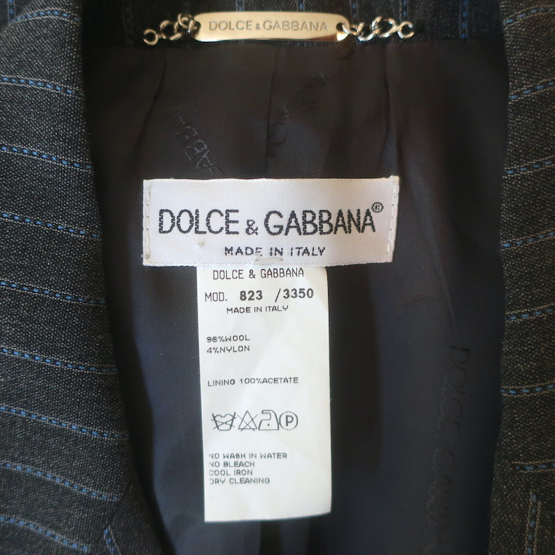 Dolce &amp; Gabbana Pinstripe Double Breasted Blazer Charcoal/Blue Wool Size 44