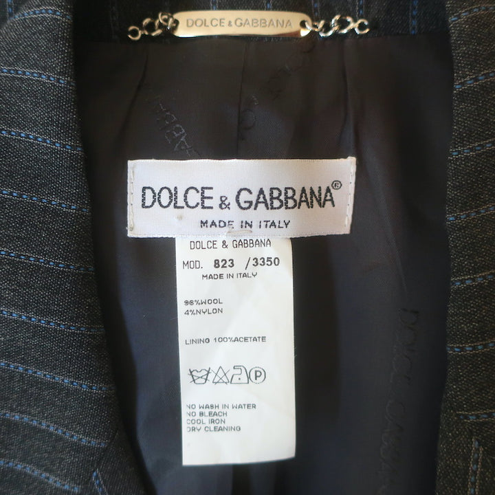 Dolce &amp; Gabbana Pinstripe Double Breasted Blazer Charcoal/Blue Wool Size 44