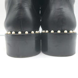 Stuart Weitzman Sondra Pearl-Trimmed Flat Combat Boots Black Leather Size 9