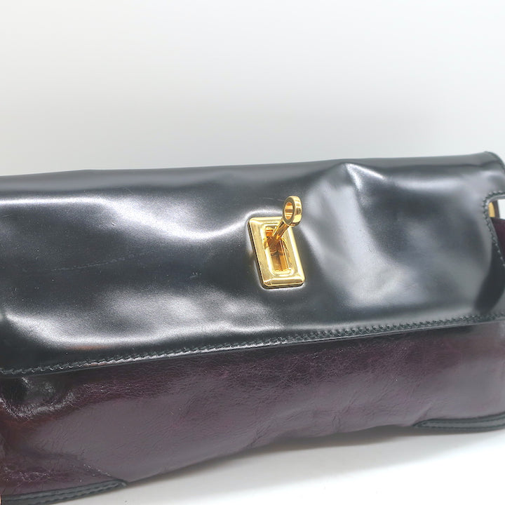 Balenciaga Lune Clutch Dark Purple &amp; Black Leather