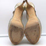 Jimmy Choo Totem T-Strap Platform Sandals Champagne Glitter Lame Size 37.5