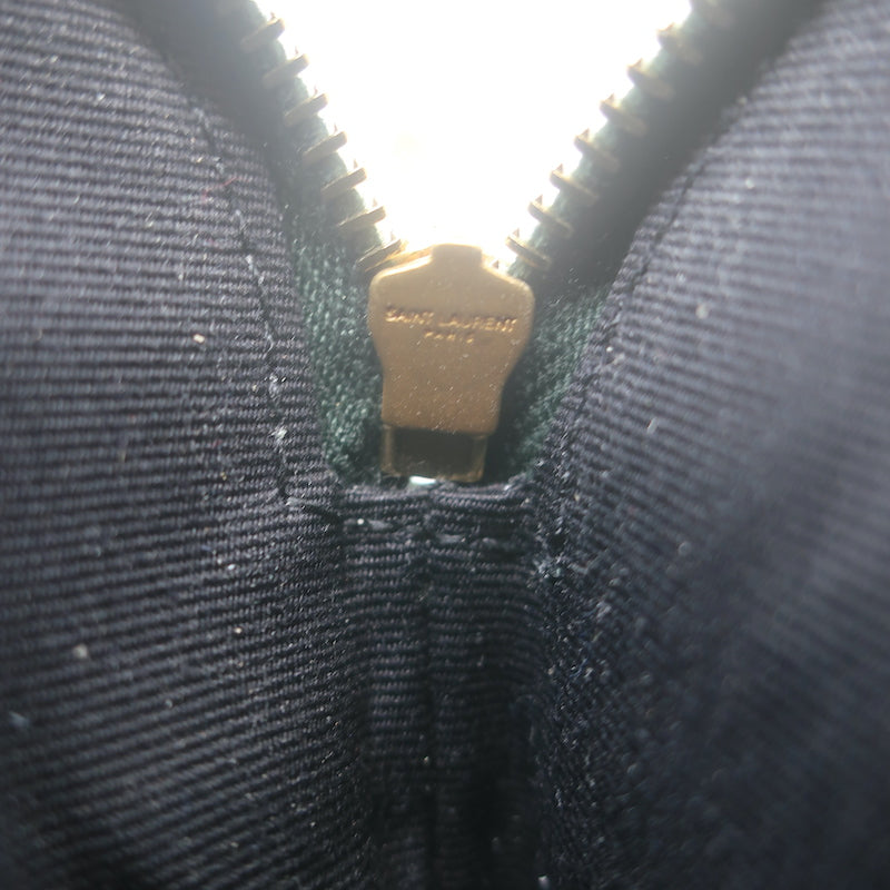 Saint Laurent Becky Quilted Double Zip Pouch Dark Green Leather Crossbody Bag