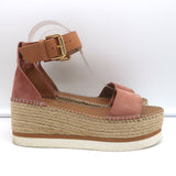 See by Chloe Glyn Platform Espadrille Sandals Pink Suede & Tan Leather Size 37