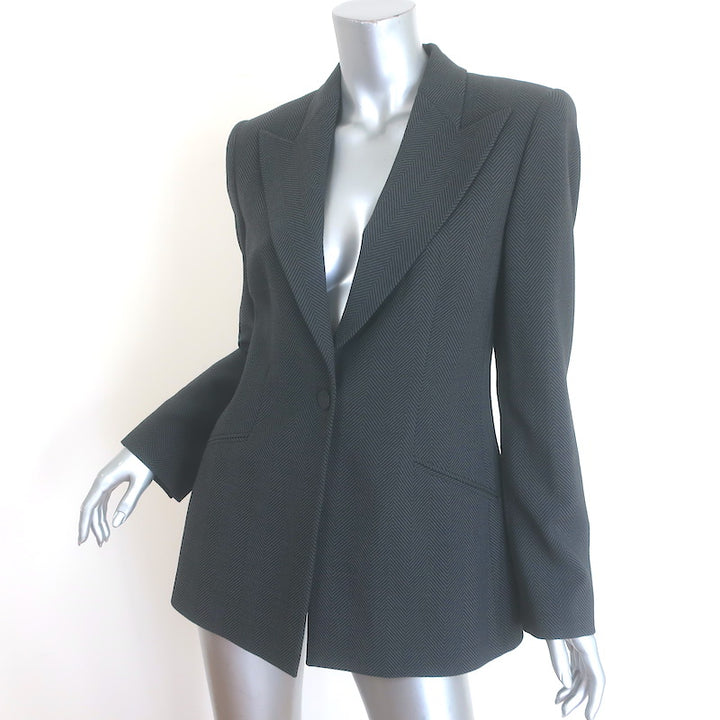 Giorgio Armani Tonal Chevron Striped Blazer Dark Gray Size 44 One-Button Jacket