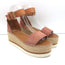 See by Chloe Glyn Platform Espadrille Sandals Pink Suede & Tan Leather Size 37