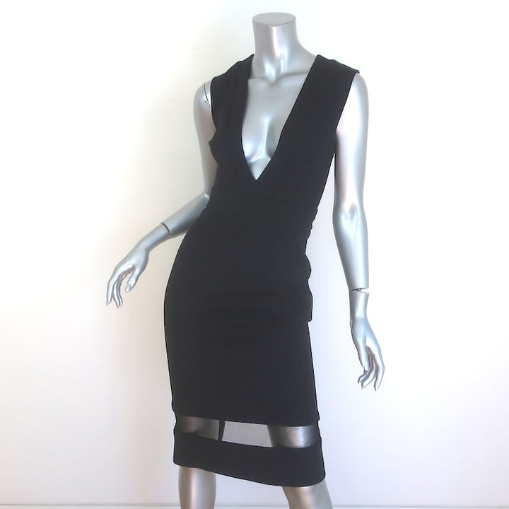 Nicholas Zip-Back Mesh-Paneled Sleeveless Midi Dress Black Size US 4