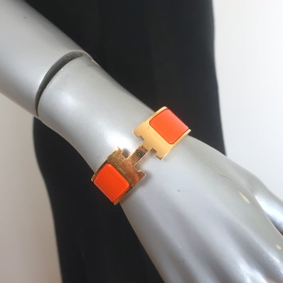 Hermes Clic Clac H PM Bracelet Orange Enamel & Gold
