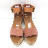 See by Chloe Glyn Platform Espadrille Sandals Pink Suede & Tan Leather Size 37