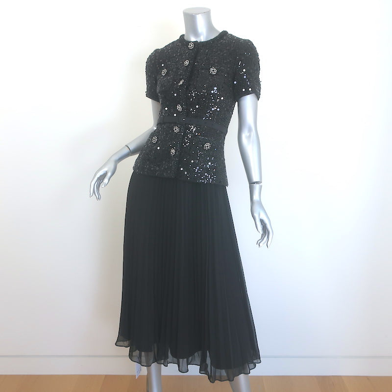 Self-Portrait Sequin Boucle Tailored Midi Dress Black Size US 0 NEW
