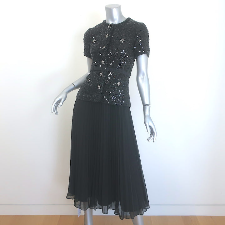 Self-Portrait Sequin Boucle Tailored Midi Dress Black Size US 0 NEW