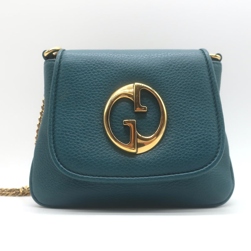 Gucci 1973 Small Chain-Strap Crossbody Bag Teal Pebbled Leather