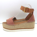 See by Chloe Glyn Platform Espadrille Sandals Pink Suede & Tan Leather Size 37