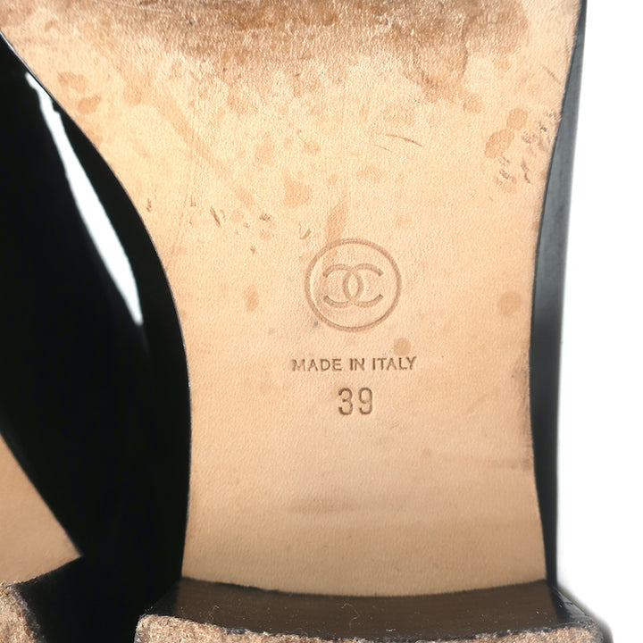 Chanel 18A CC Lace-Up Cap Toe Ankle Boots Black Suede &amp; Patent Leather Size 39