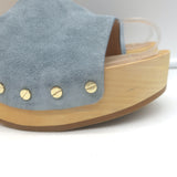 Veronica Beard Hannalee Clog Sandals Blue Suede Size 9 Platform Slip-On Heels