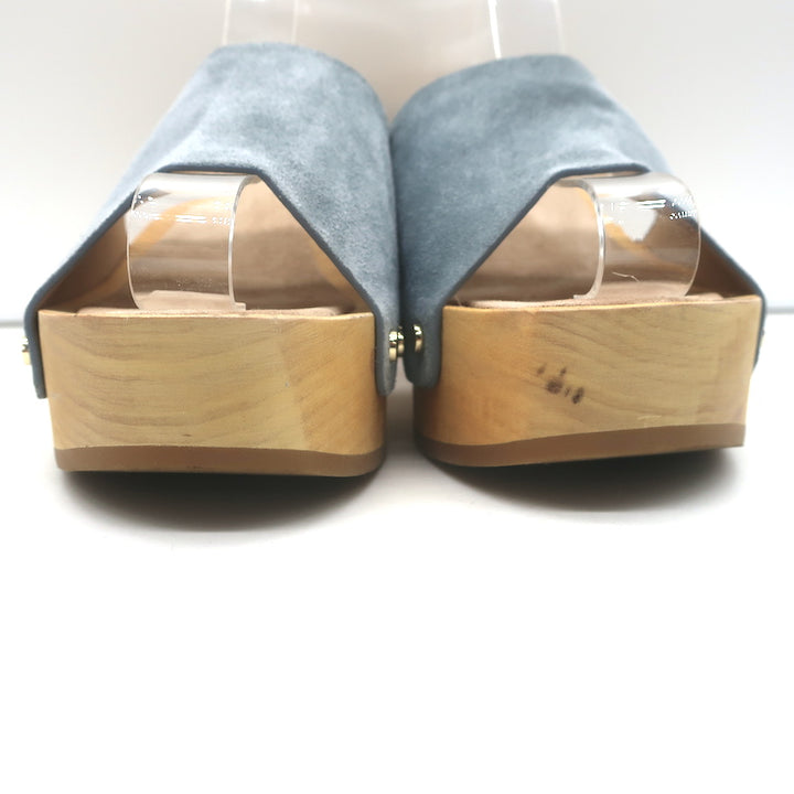 Veronica Beard Hannalee Clog Sandals Blue Suede Size 9 Platform Slip-On Heels