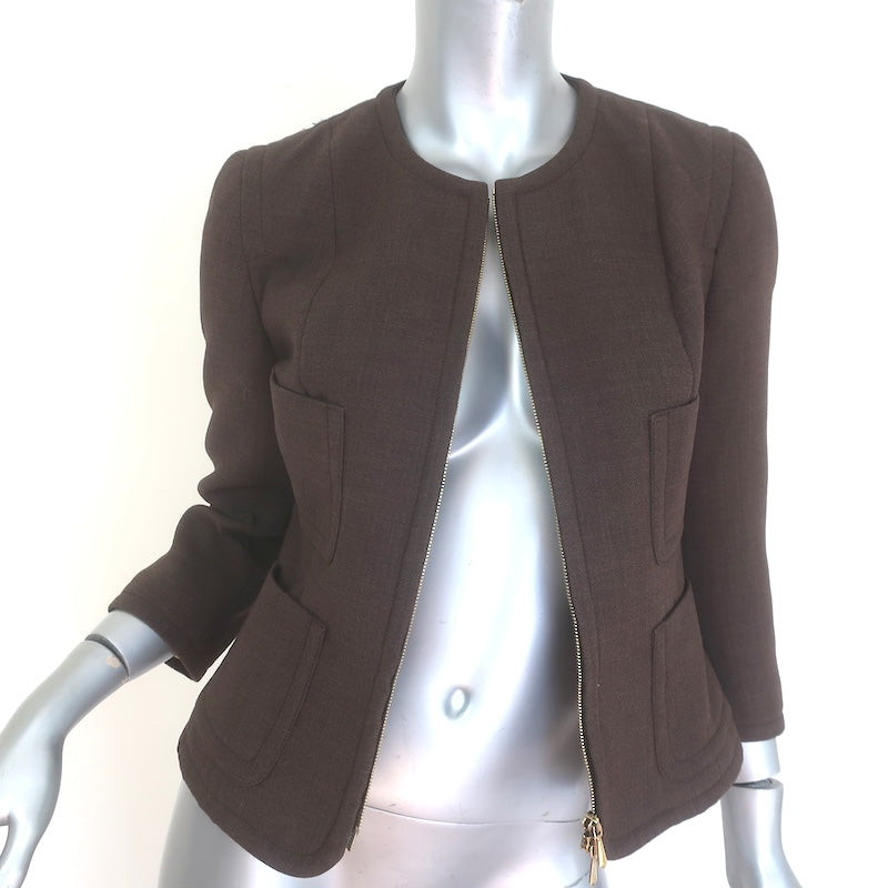 Paul Smith Lady Leigh Zip-Up Cropped Jacket Dark Brown Wool-Cashmere Size 42