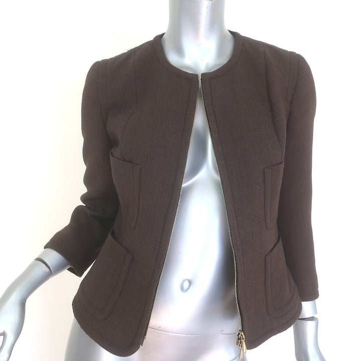 Paul Smith Lady Leigh Zip-Up Cropped Jacket Dark Brown Wool-Cashmere Size 42