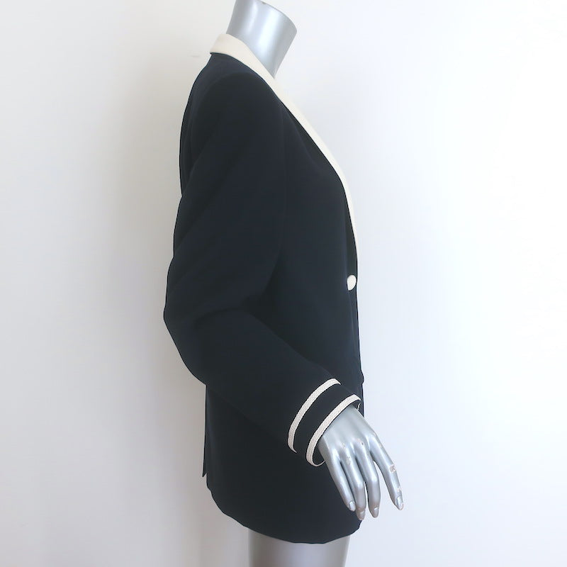 Vintage Giorgio Armani Contrast-Trimmed Blazer Navy Wool Crepe