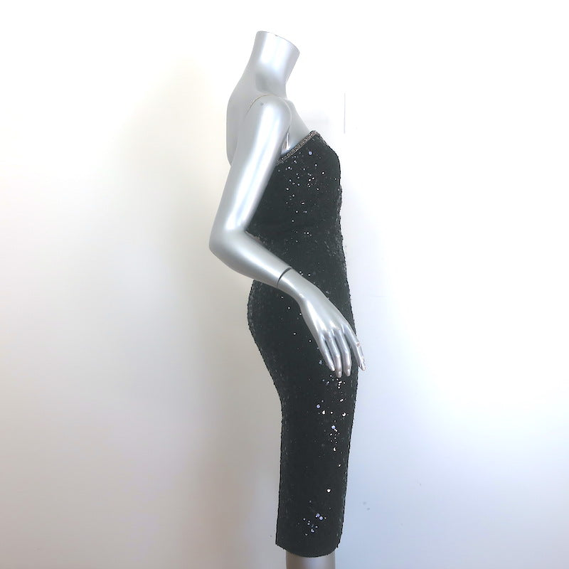 Self-Portrait Crystal-Trimmed Sequin Boucle Midi Dress Black Size US 2