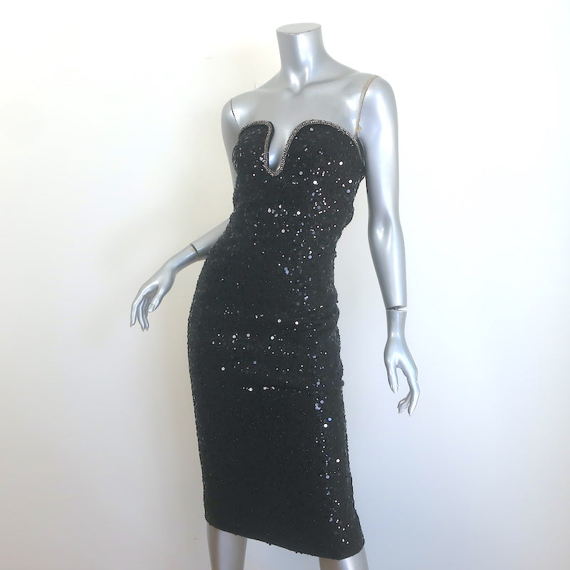 Self-Portrait Crystal-Trimmed Sequin Boucle Midi Dress Black Size US 2