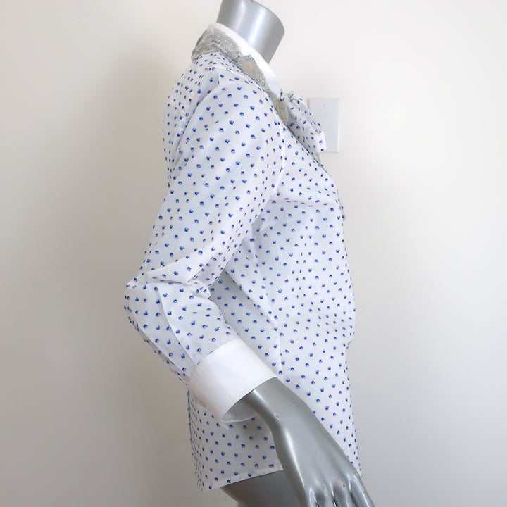 Marc Jacobs Sequined Collar Shirt White Polka Dot Size 6 Long Sleeve Top