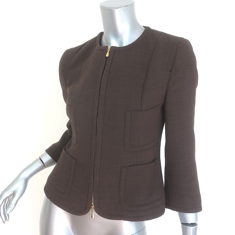 Paul Smith Lady Leigh Zip-Up Cropped Jacket Dark Brown Wool-Cashmere Size 42
