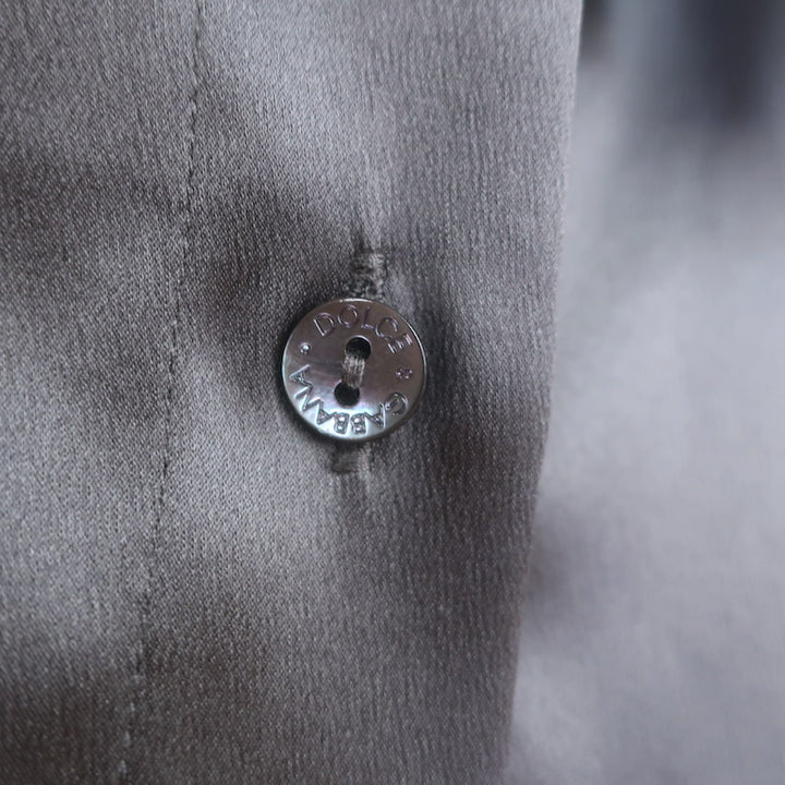 Dolce &amp; Gabbana Tie-Neck Satin Blouse Gray Stretch Silk Size 42 Button-Down Top