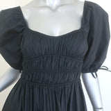 STAUD Faye Puff Sleeve Smocked Maxi Dress Black Stretch Cotton Size Extra Small