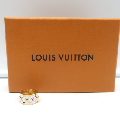 Louis Vuitton x Takashi Murakami S-Lock Ring White Coated Canvas Size 5 NEW
