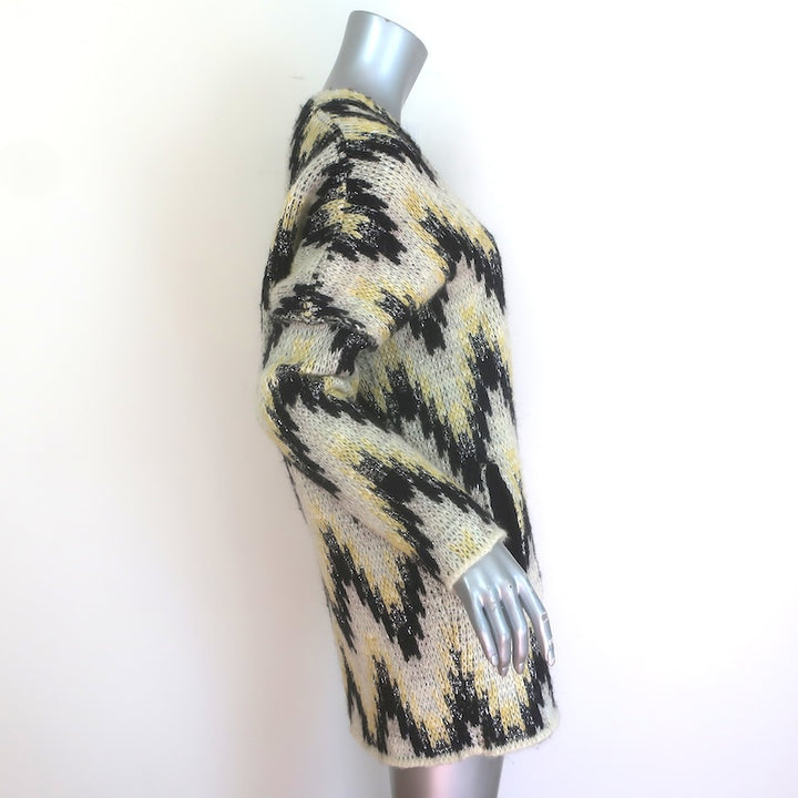 Maje Marion Chevron Jacquard Knit Cardigan Yellow/Black Mohair-Blend Size 1