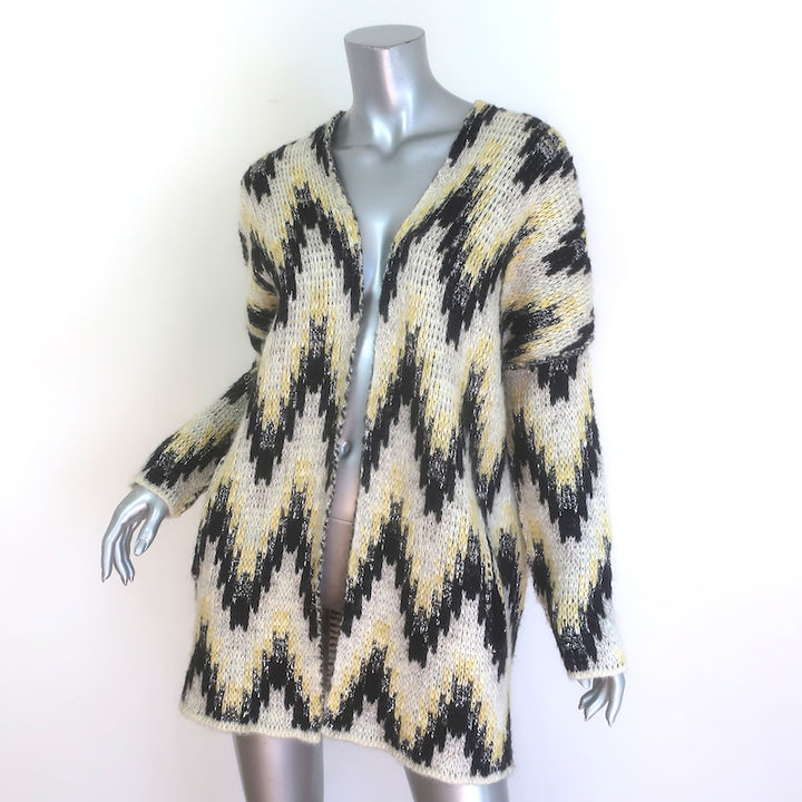 Maje Marion Chevron Jacquard Knit Cardigan Yellow/Black Mohair-Blend Size 1