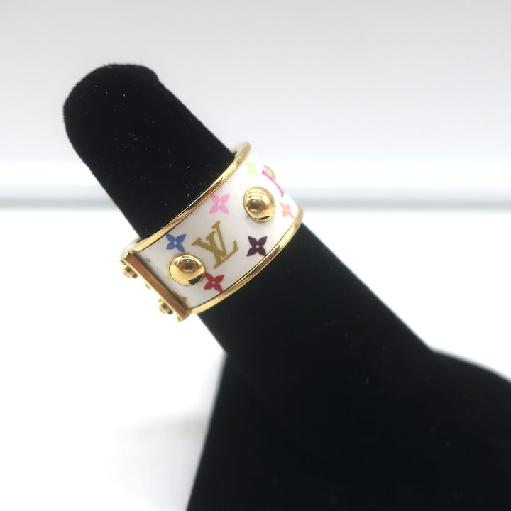 Louis Vuitton x Takashi Murakami S-Lock Ring White Coated Canvas Size 5 NEW