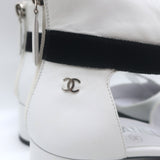 Chanel Bicolor Cap Toe T-Strap Bow Pumps White Leather & Black Velvet Size 38C