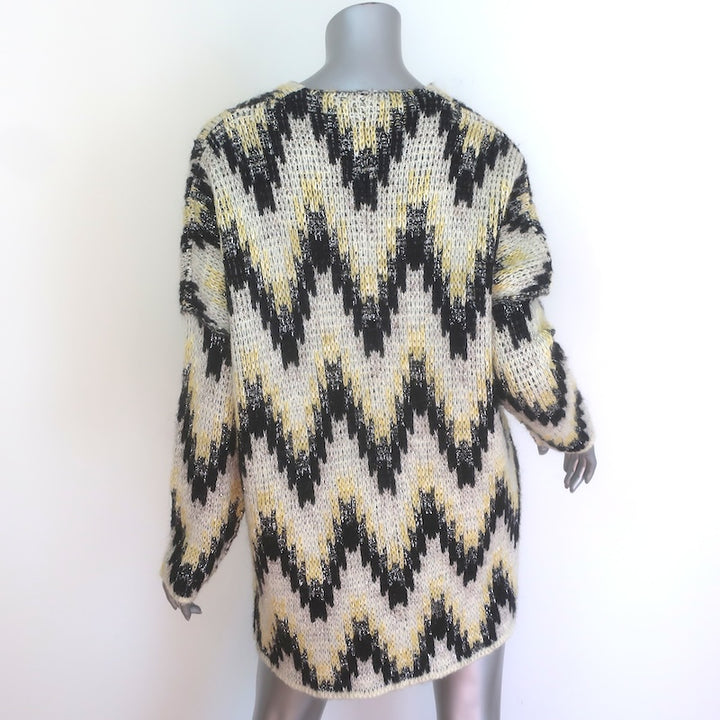 Maje Marion Chevron Jacquard Knit Cardigan Yellow/Black Mohair-Blend Size 1