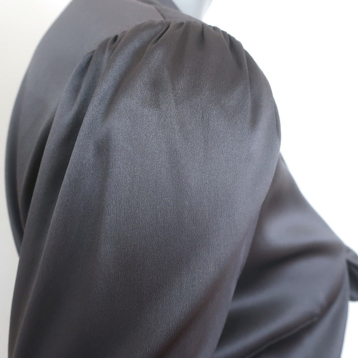 Dolce &amp; Gabbana Tie-Neck Satin Blouse Gray Stretch Silk Size 42 Button-Down Top