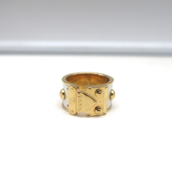 Louis Vuitton x Takashi Murakami S-Lock Ring White Coated Canvas Size 5 NEW
