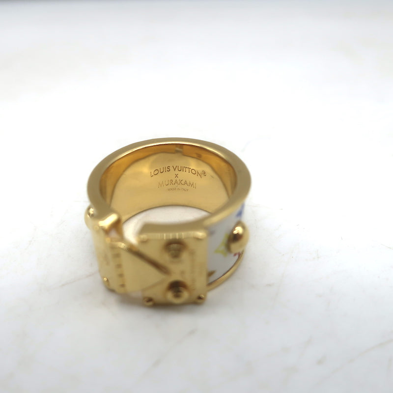 Louis Vuitton x Takashi Murakami S-Lock Ring White Coated Canvas Size 5 NEW