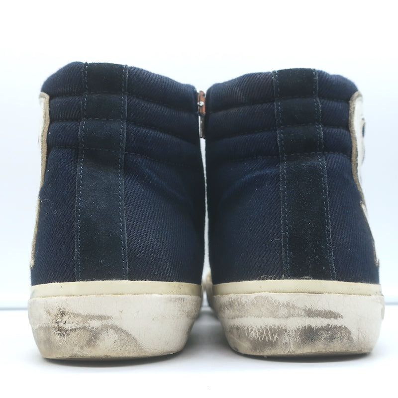Golden Goose Slide Denim &amp; Suede High-Top Sneakers Navy Size 40