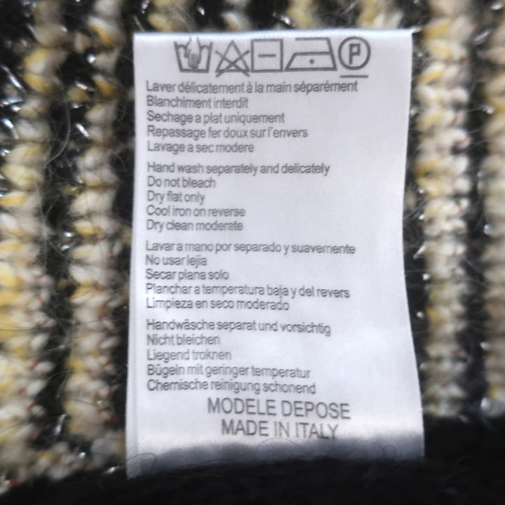 Maje Marion Chevron Jacquard Knit Cardigan Yellow/Black Mohair-Blend Size 1
