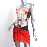 Mary Katrantzou Cap Sleeve Mini Dress Red/Multi Printed Hammered Silk Size 8