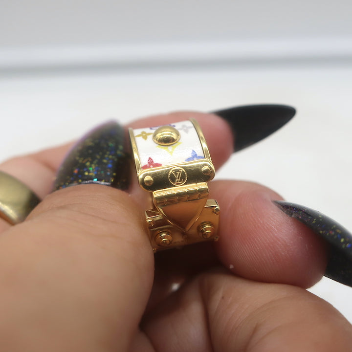 Louis Vuitton x Takashi Murakami S-Lock Ring White Coated Canvas Size 5 NEW