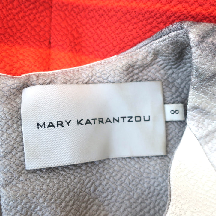 Mary Katrantzou Cap Sleeve Mini Dress Red/Multi Printed Hammered Silk Size 8